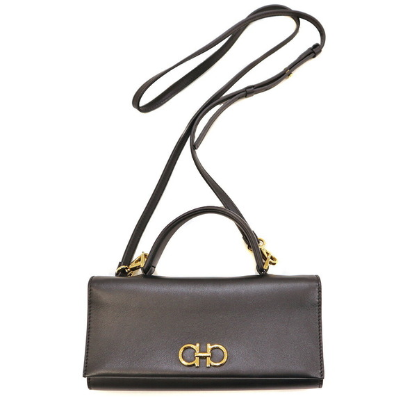 Salvatore Ferragamo Handbags - Salvatore Ferragamo Gancini Shoulder Wallet Strap Black Leather